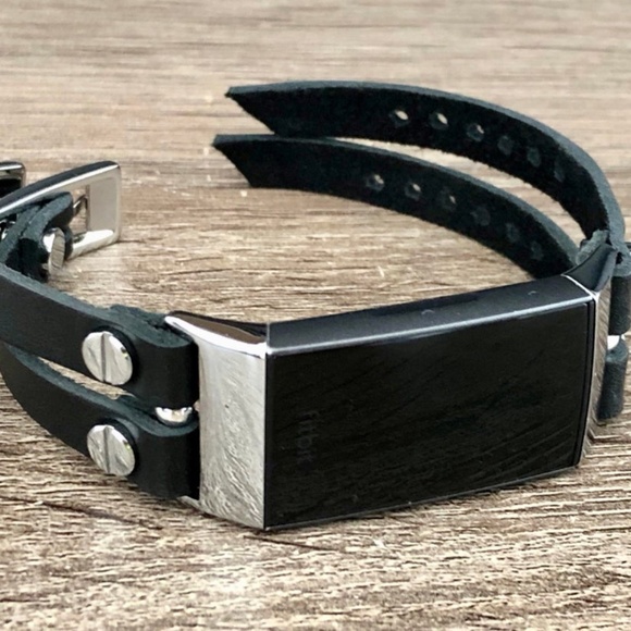 Double Strap Black Leather Charge 4 Bracelet - Picture 5 of 8